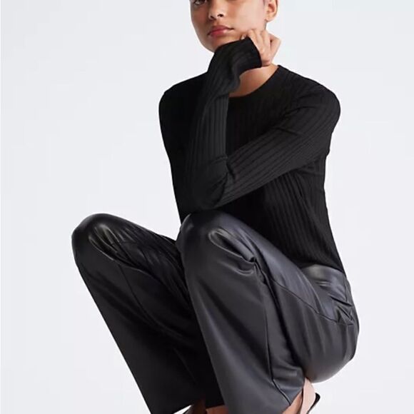 #90 VERO MODA Black Vegan Wide Leg Trousers - Picture 1 of 10